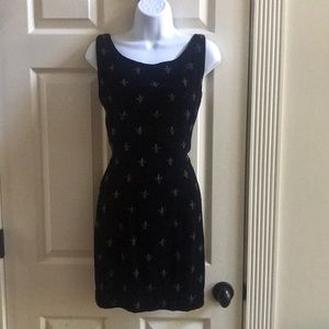 Carmen Marc Valvo Navy Velvet Dress w/ Gold Beads